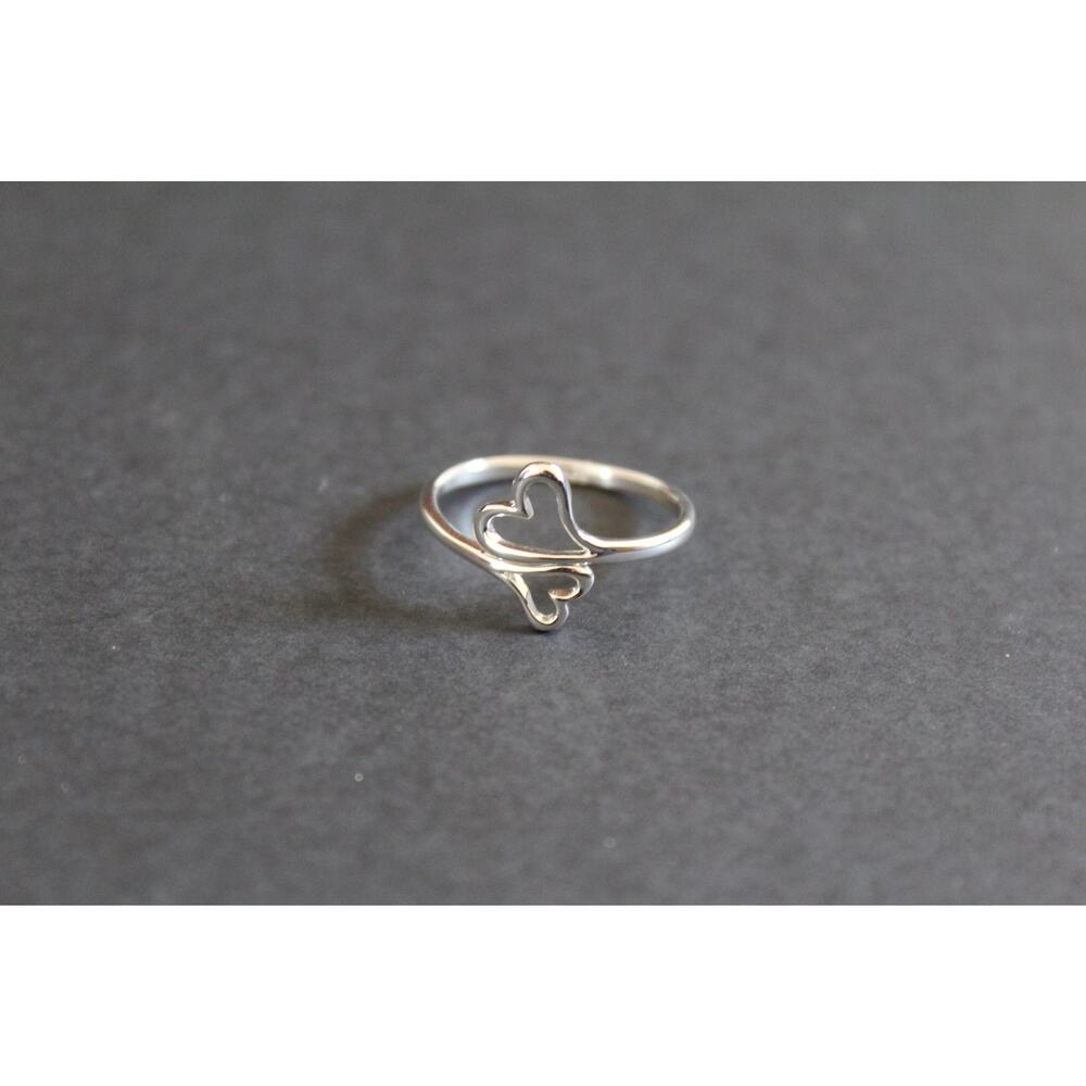 Sterling Silver Adjustable Ring - Double Heart Ri… - image 3
